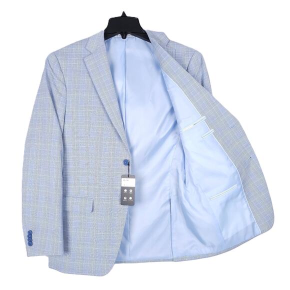 Alfani Men's Slim-Fit Tech Stretch 2-Piece Suit Light Blue Plaid 38R 32x30 NWT - Picture 3 of 13